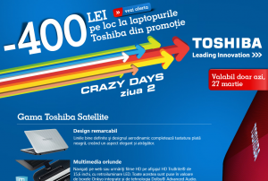 Reducere de 400 Lei la laptopurile Toshiba de „Crazy Days” eMAG item-thumbnail